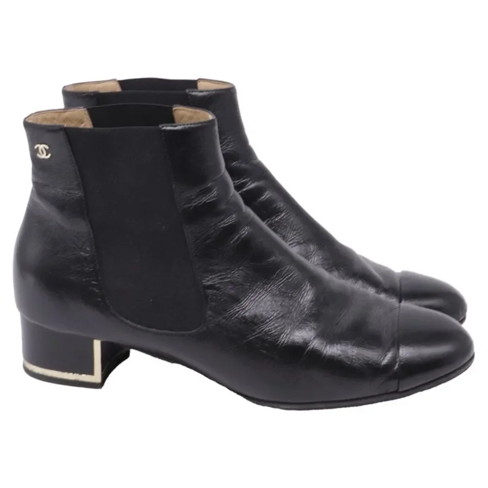 Chanel Chelsea Boots with Metallic Heel Trim in Black Leather